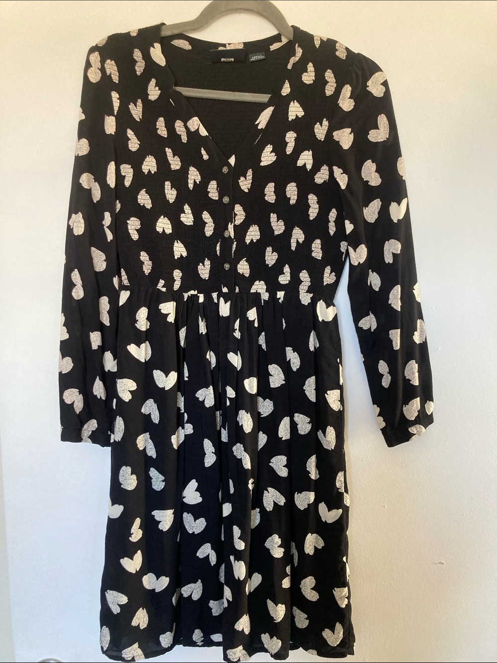Maeve Black Dress with White Heart Print